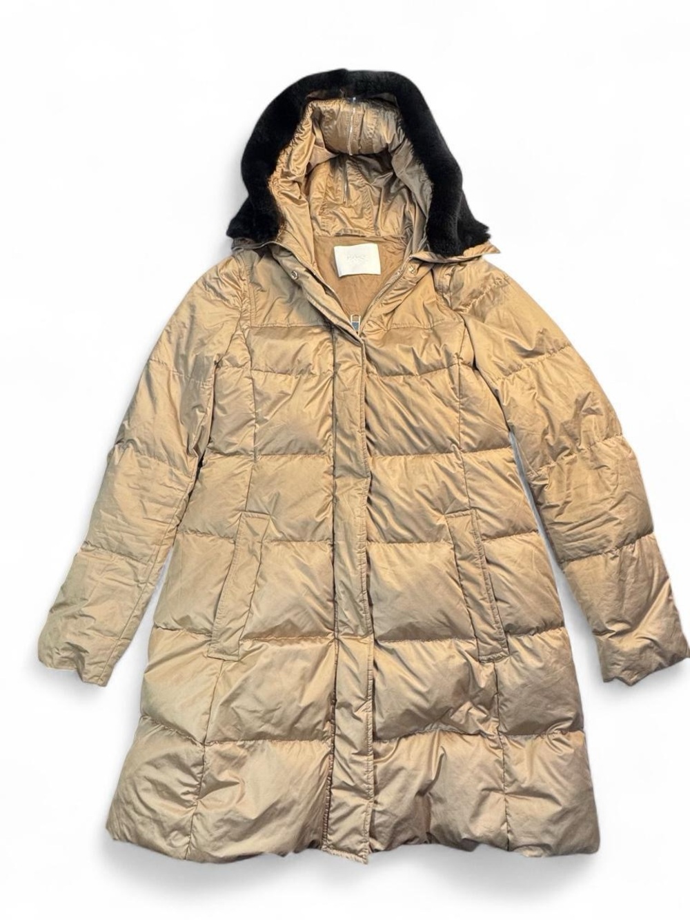 BOSS Hugo Boss Beige Quilted Down Puffer Coat Women Luxury Winter Jacket, size 4